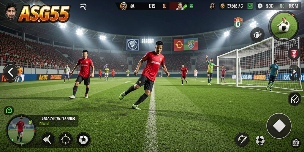 Tampilan gameplay <strong>ASG55</strong> yang menarik dengan aksi sepak bola menegangkan.