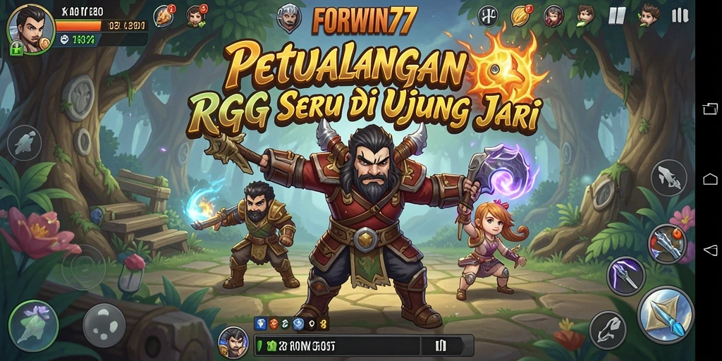 Tangkapan layar FORWIN77 menampilkan aksi pertempuran intens di dunia RPG.
