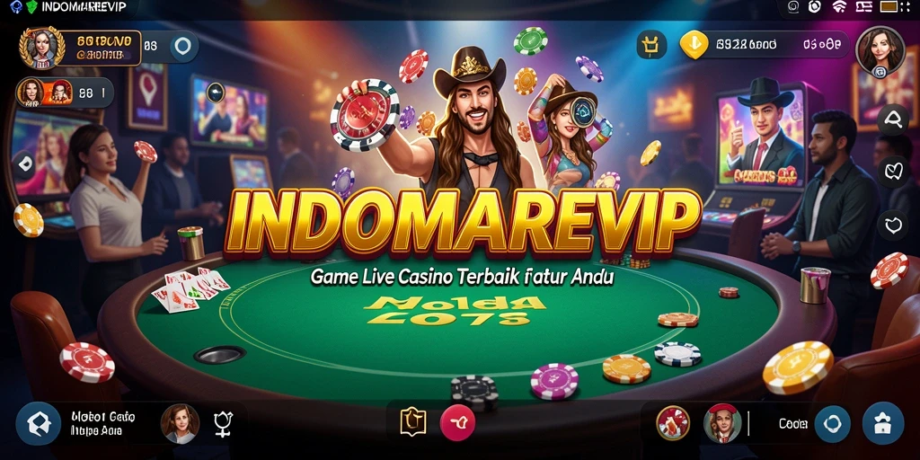 Screenshot gameplay INDOMAREVIP yang menunjukkan dealer langsung dan suasana kasino.