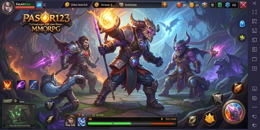 Tangkapan layar gameplay PASAR123 yang menunjukkan aksi seru dalam pertempuran MMORPG.