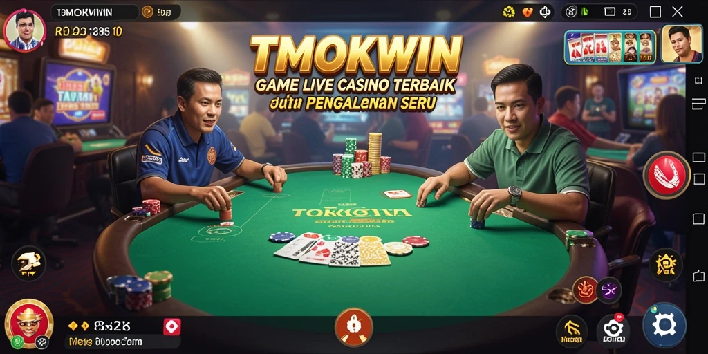 Screenshot gameplay TMOKWIN menampilkan dealer profesional dan suasana kasino yang autentik.